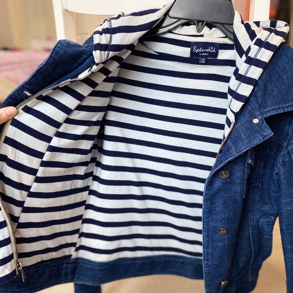 Splendid Jean Jacket w/ Built In Striped Hoodie - Picture 4 of 8